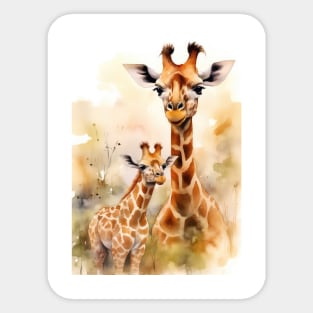 Baby giraffe with mom Sticker